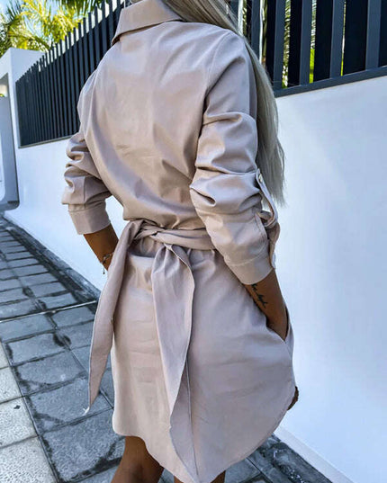 New lace-up cardigan multi-color roll-sleeve shirt dress