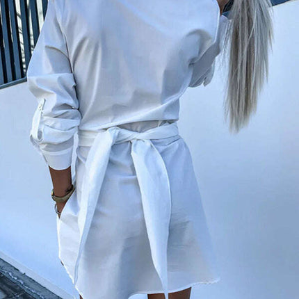 New lace-up cardigan multi-color roll-sleeve shirt dress