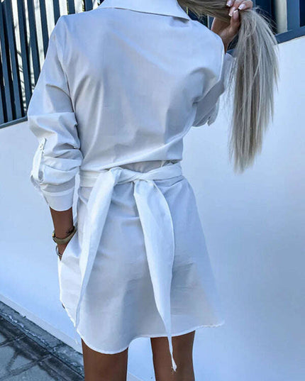 New lace-up cardigan multi-color roll-sleeve shirt dress