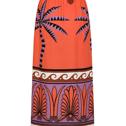 Strapless printed one-piece swimsuit with matching skirt
