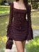 Women's sexy square neck low-cut trumpet sleeve hip-covering dress