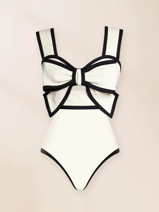 Chic Vacation Duo: Bow Detail One-Piece Swimsuit & Polka Dot Skirt
