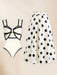 Elegant Vacation Ensemble: Bow-Embellished One-Piece Swimsuit & Polka Dot Skirt