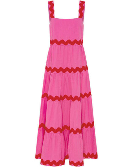 Simple design sexy corrugated tube top oversized suspender skirt