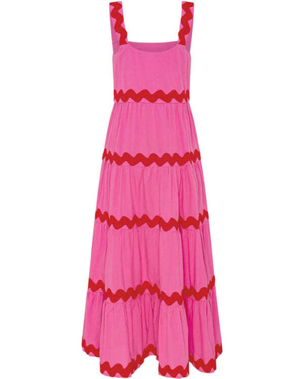 Simple design sexy corrugated tube top oversized suspender skirt