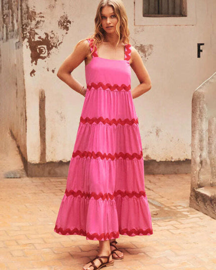 Simple design sexy corrugated tube top oversized suspender skirt