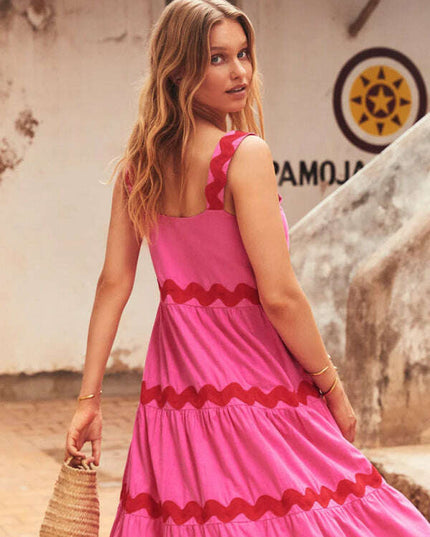 Simple design sexy corrugated tube top oversized suspender skirt