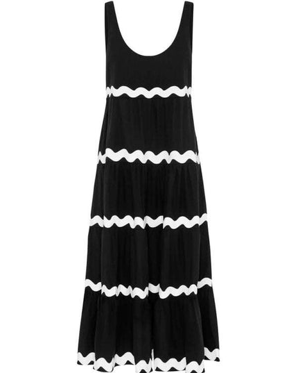 New simple u-shaped collar corrugated tube top solid color A-line suspender skirt