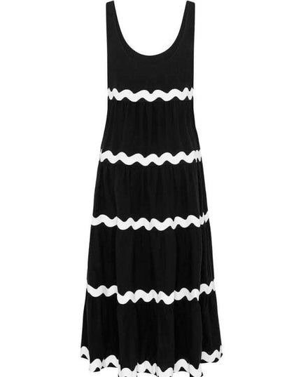 New simple u-shaped collar corrugated tube top solid color A-line suspender skirt