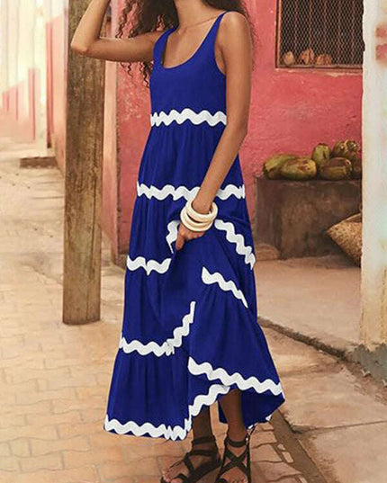 New simple u-shaped collar corrugated tube top solid color A-line suspender skirt