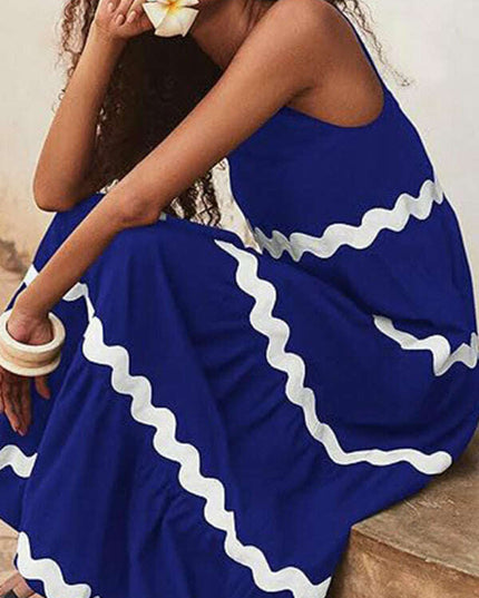 New simple u-shaped collar corrugated tube top solid color A-line suspender skirt