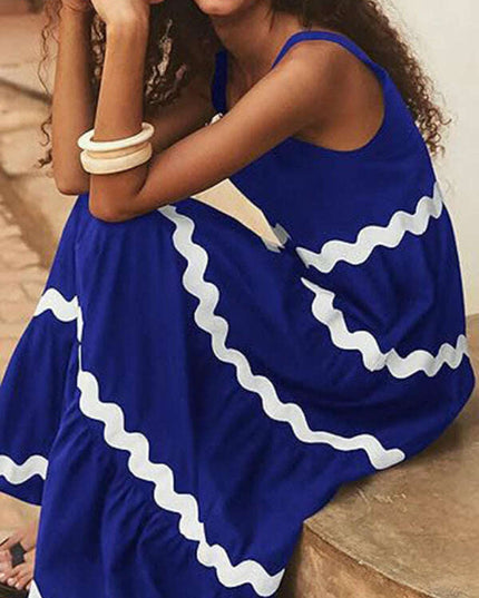 New simple u-shaped collar corrugated tube top solid color A-line suspender skirt