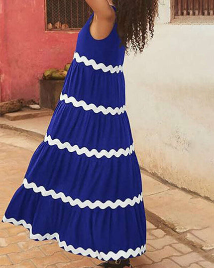 New simple u-shaped collar corrugated tube top solid color A-line suspender skirt