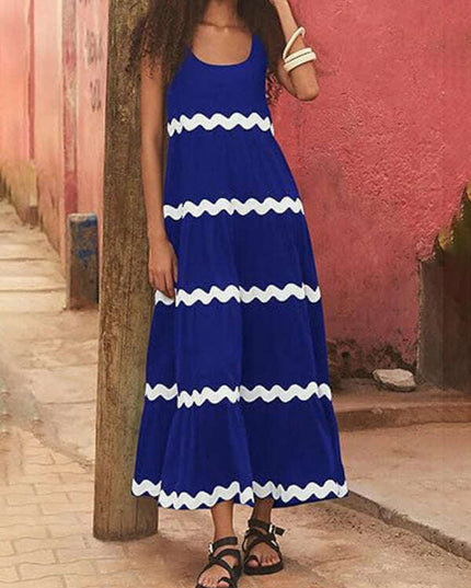 New simple u-shaped collar corrugated tube top solid color A-line suspender skirt