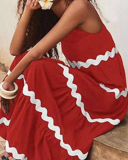 New simple u-shaped collar corrugated tube top solid color A-line suspender skirt