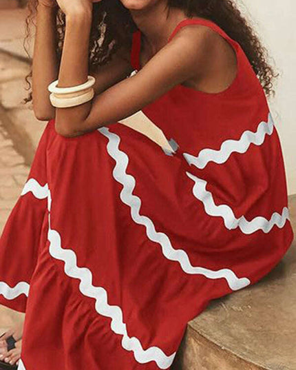 New simple u-shaped collar corrugated tube top solid color A-line suspender skirt