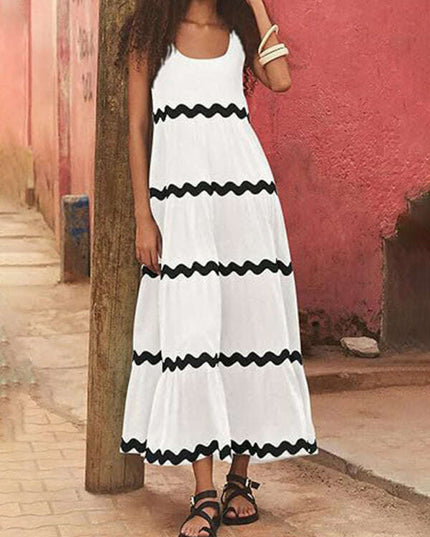 New simple u-shaped collar corrugated tube top solid color A-line suspender skirt