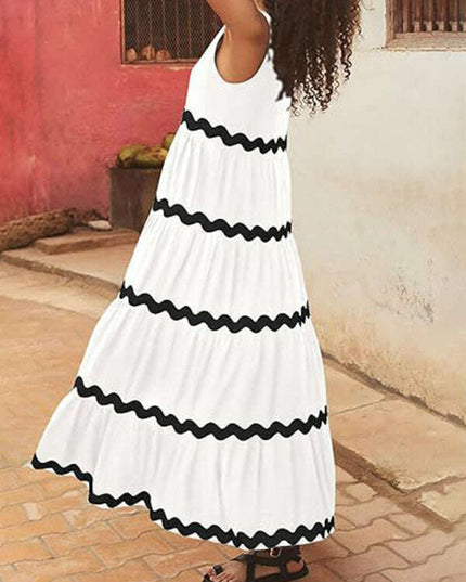 New simple u-shaped collar corrugated tube top solid color A-line suspender skirt