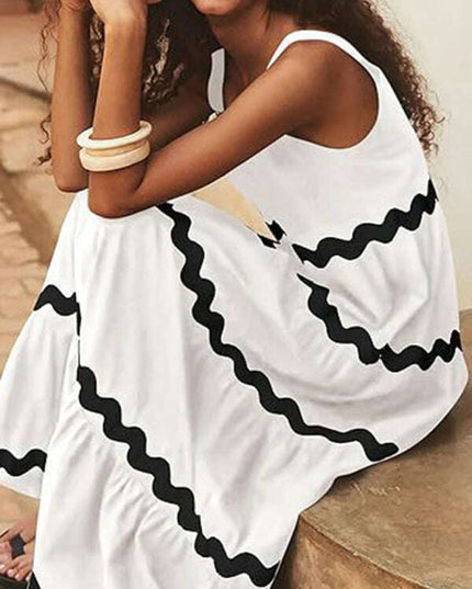 New simple u-shaped collar corrugated tube top solid color A-line suspender skirt