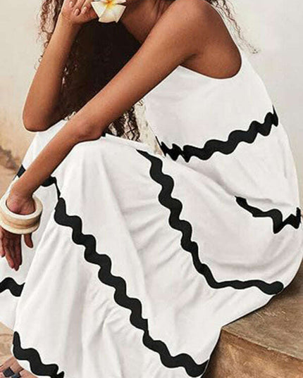 New simple u-shaped collar corrugated tube top solid color A-line suspender skirt