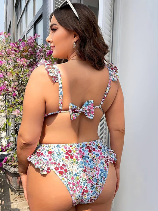 Elegant Floral Lace Bikini Set - Plus Size Swimwear with Chic Lace Detail