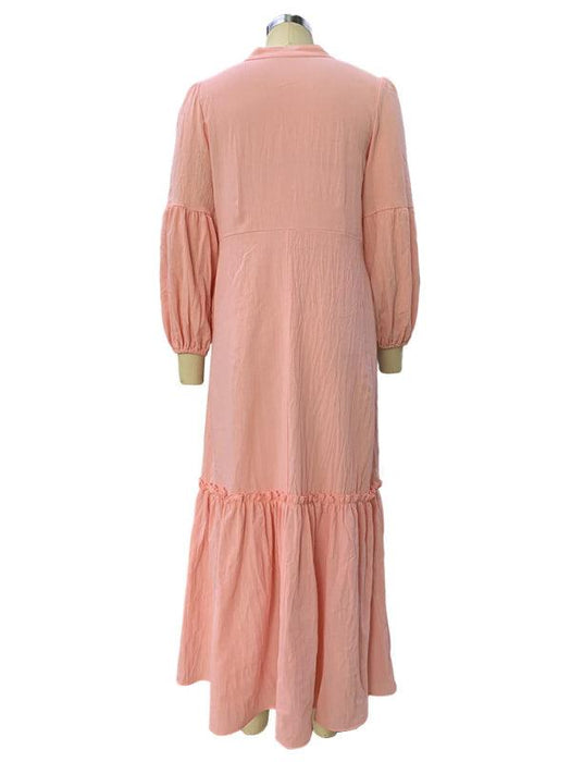 Bohemian V-Neck Puff Sleeve Cotton Linen Dress for Effortless Summer Style