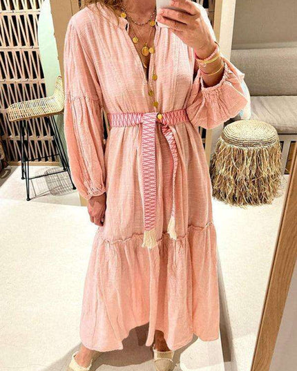 Bohemian Chic V-Neck Puff Sleeve Summer Dress for Effortless Elegance