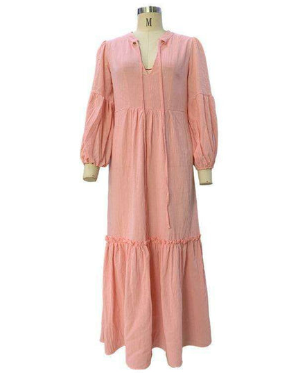 Bohemian Chic V-Neck Puff Sleeve Summer Dress for Effortless Elegance