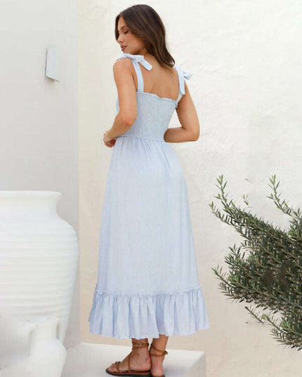 Fresh and sweet simple solid color suspender dress
