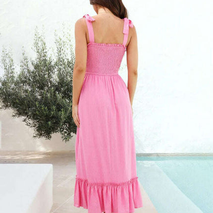 Fresh and sweet simple solid color suspender dress
