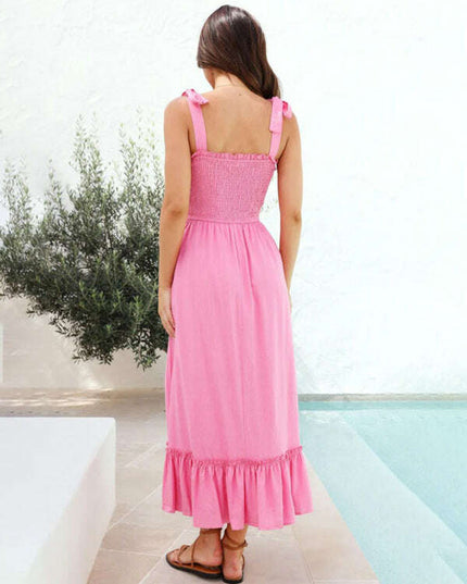 Fresh and sweet simple solid color suspender dress