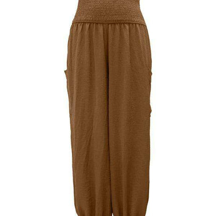 Chic High-Waisted Wide-Leg Trousers with Elastic Waistband for Women