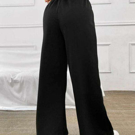 Leisurely Straight Leg Pants with Stretchy Waistband and Pockets