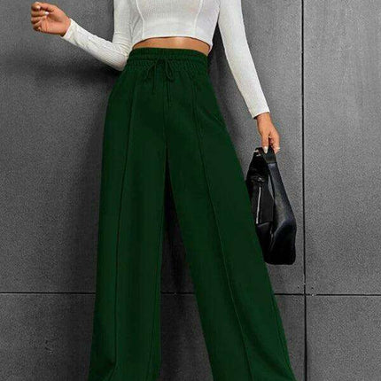 Leisurely Straight Leg Pants with Stretchy Waistband and Pockets
