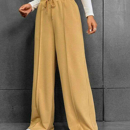 Leisurely Straight Leg Pants with Stretchy Waistband and Pockets
