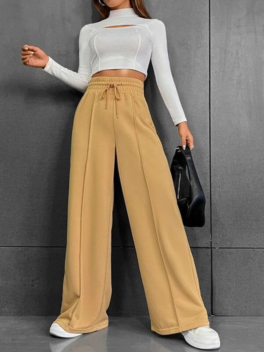 Relaxed Fit Straight Leg Pants with Pockets & Elastic Waistband