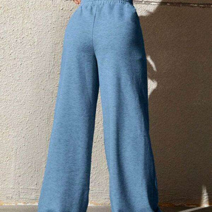 Leisurely Straight Leg Pants with Stretchy Waistband and Pockets