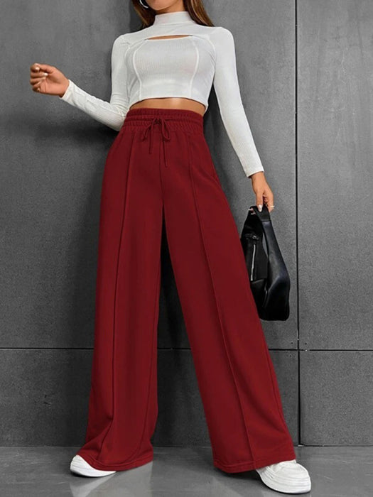 Relaxed Fit Straight Leg Pants with Pockets & Elastic Waistband