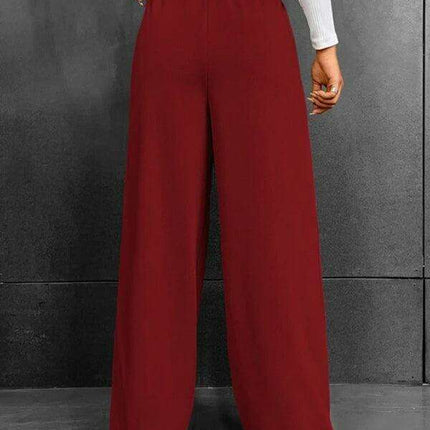 Leisurely Straight Leg Pants with Stretchy Waistband and Pockets