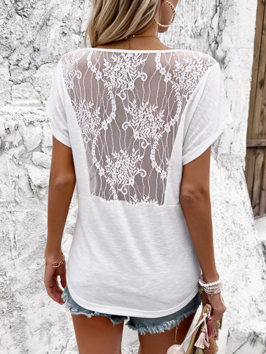Chic Patchwork V-neck Tee - Women's Sophisticated Blouse