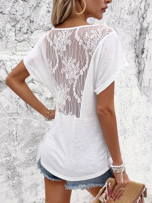 Chic Patchwork V-neck Tee - Women's Sophisticated Blouse