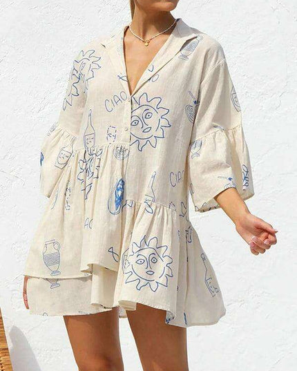 Bohemian-Inspired Midi Dress with Trumpet Sleeves