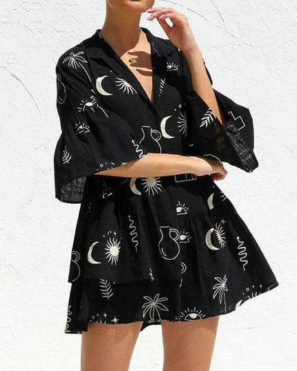 Bohemian-Inspired Midi Dress with Trumpet Sleeves