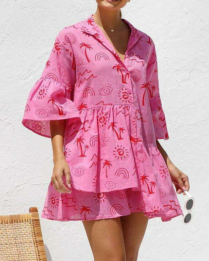 Bohemian-Inspired Midi Dress with Trumpet Sleeves