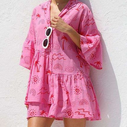 Bohemian-Inspired Midi Dress with Trumpet Sleeves