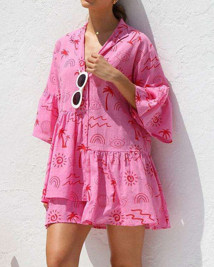 Bohemian-Inspired Midi Dress with Trumpet Sleeves