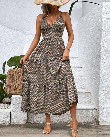 Women's new fashionable V-neck suspender dress