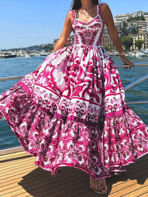 Elegant Floral Print Sleeveless Swing Dress