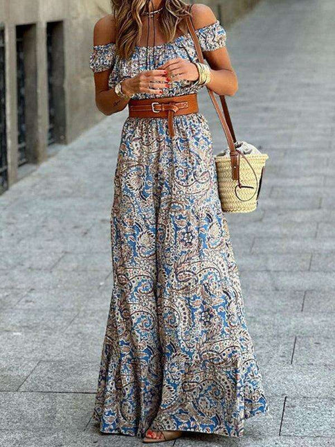 Chic Bohemian Boat Neck Dress - Trendy Women's Fashion Essential