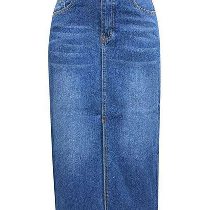 Trendy High-Waisted Denim A-Line Skirt with Slit - Your Must-Have for Spring and Summer